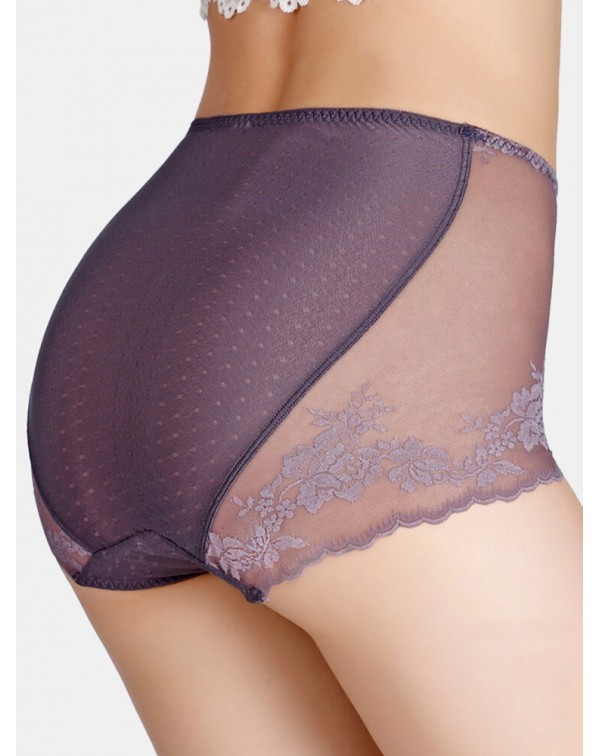 Women Translucent Lace See Through High Waist Thin...
