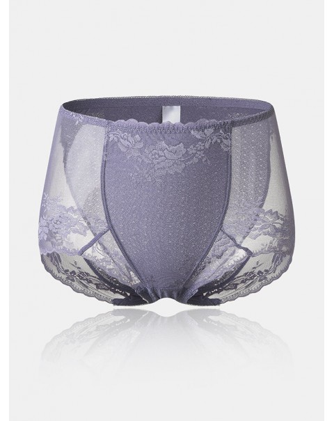 Women Translucent Lace See Through High Waist Thin Lingerie Panties - Pink 14