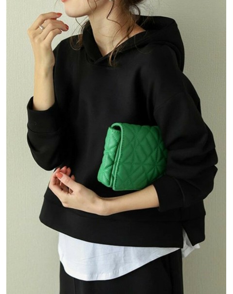 Women Sweatshirt Hooded Solid Side Pocket Calf Length Two-Piece Sets - Grey M