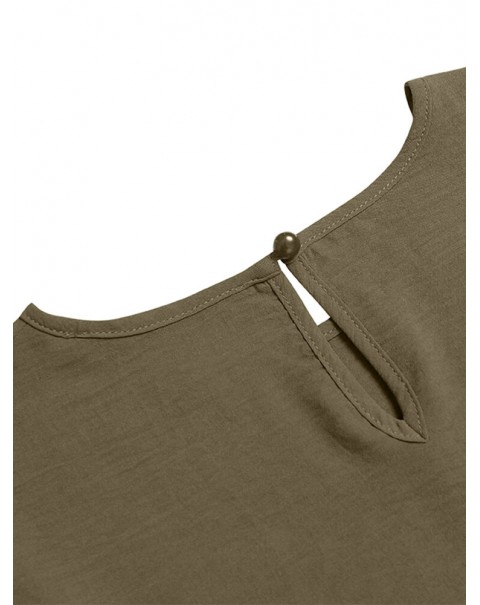 Round Neck Long Sleeve Button Pocket Solid Suit - Green 2XL