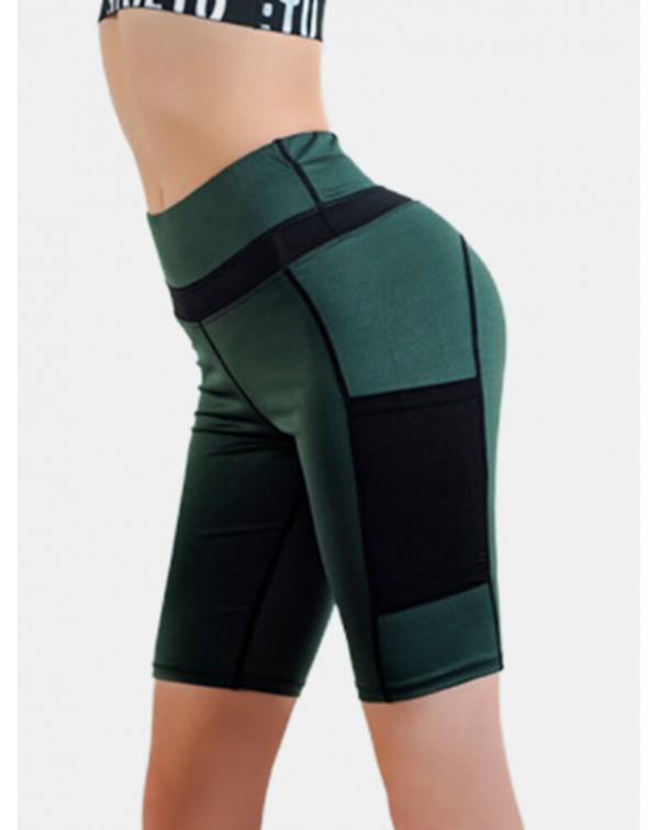 Women Contrasting Colors Pocket Fitness Workout Bi...