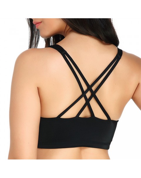 Overhead Criss-Cross Shockproof Sporty Bras - S Black