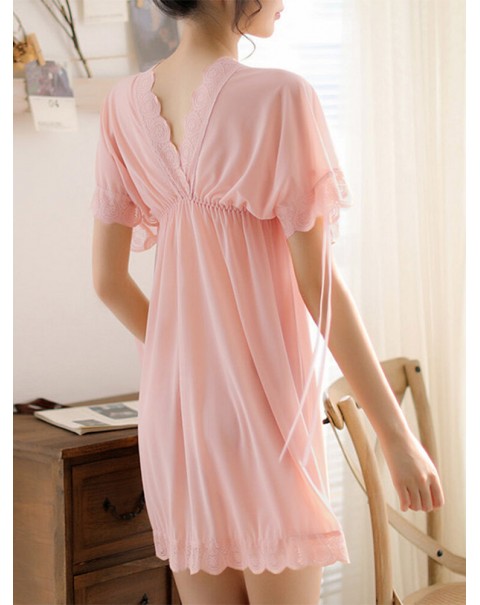 100% Polyester Solid Bohemian Leisure Nightgowns For Women - Black S