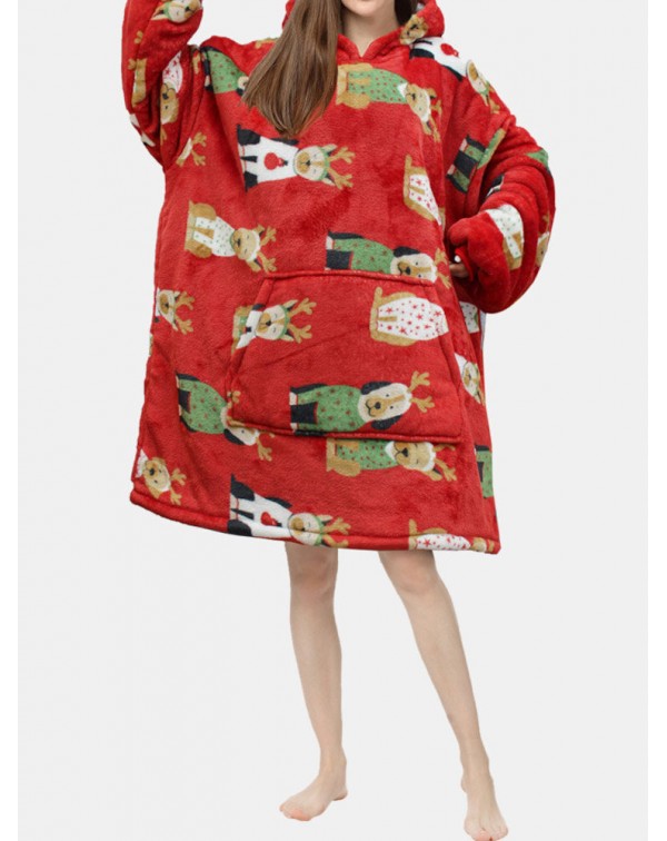 Women Thick Christmas Cartoon Animal Print Flannel...