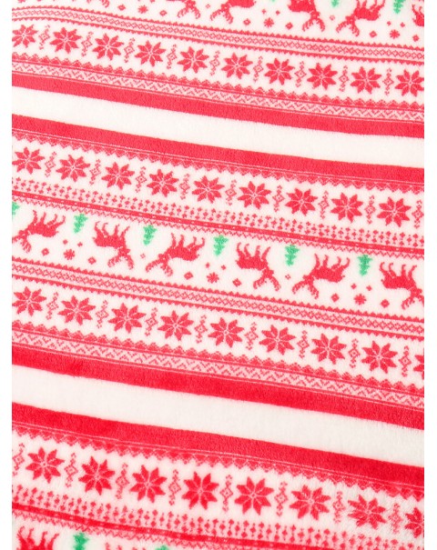 Women Thick Christmas Snowflake Elk Print Flannel Fleece Lined Warm Pajamas - Red Free Size