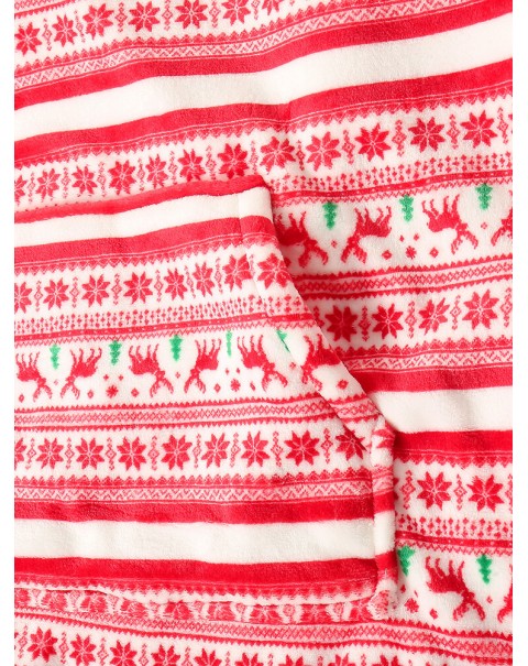 Women Thick Christmas Snowflake Elk Print Flannel Fleece Lined Warm Pajamas - Red Free Size