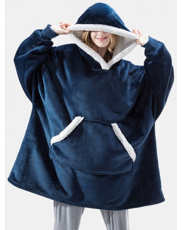 Women Flannel Oversized Blanket Hoodies Thicken Wa...