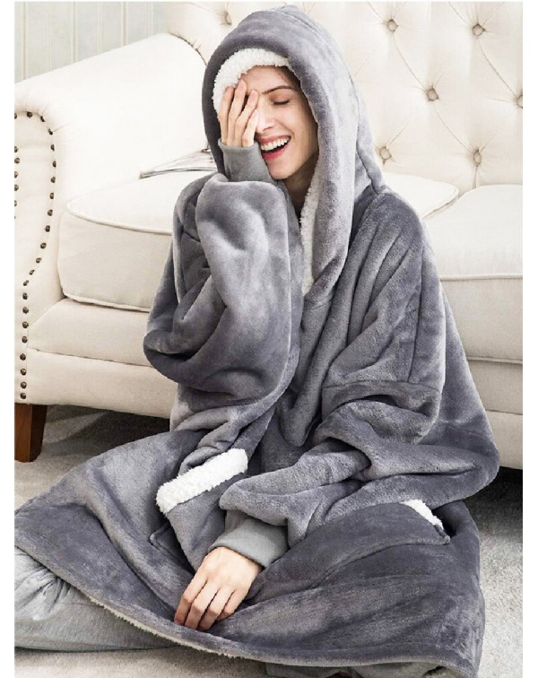 Women Flannel Oversized Blanket Hoodies Thicken Wa...