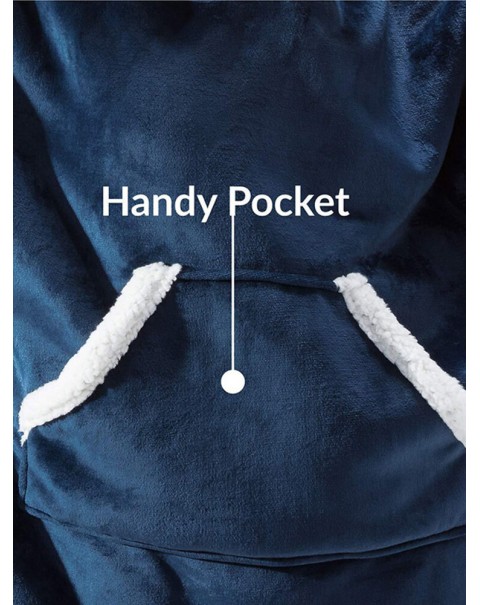 Women Flannel Oversized Blanket Hoodies Thicken Warm Sleepwear Robes With Pocket - Navy One Size