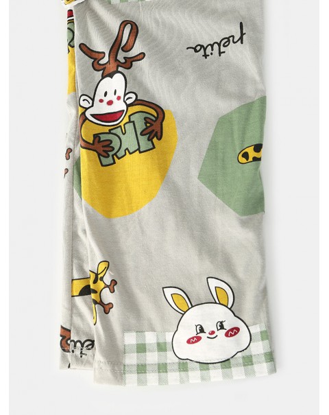 Women Cartoon Print Shirt Elastic Waist Pocket Pants Home Pajamas Set - Green 14