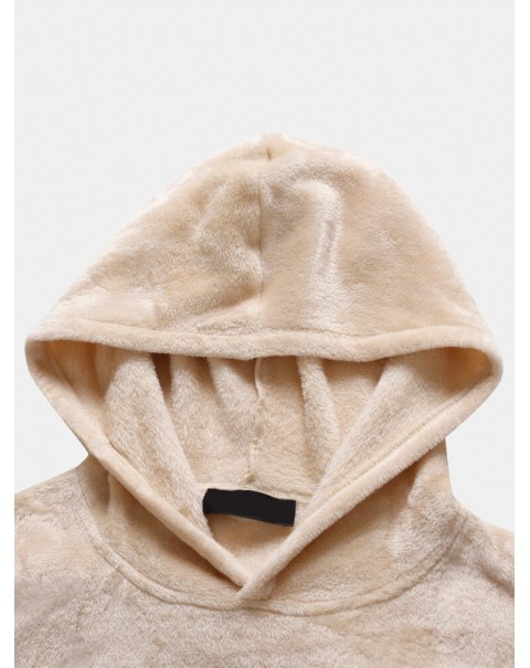 Women Fluffy Flannel Warm Wearable Blanket Home Oversized Long Hoodie With Kangaroo Pocket - Apricot One Size