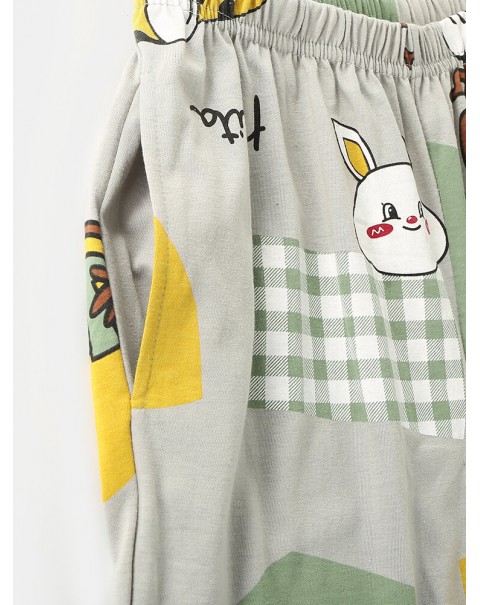 Women Cartoon Print Shirt Elastic Waist Pocket Pants Home Pajamas Set - Green 14