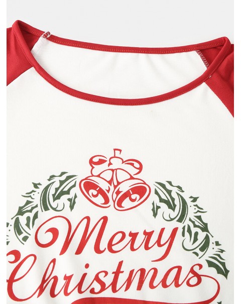 Women Christmas Raglan Sleeves Long Sleeve Pullover Stripe Jogger Pants Cozy Home Two Piece Pajama Set - Red 14