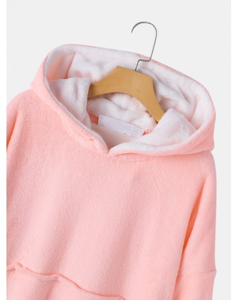 Women Flannel Thicken Blanket Hoodie Cozy Oversized Robe With Large Pocket - Grey One Size