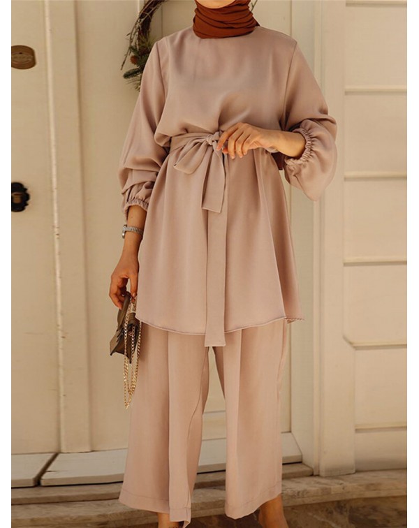Women Solid Color Wide Leg Pants Daily Casual Loos...