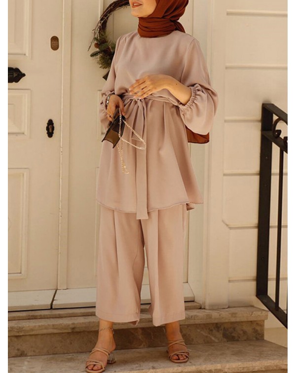 Women Solid Color Wide Leg Pants Daily Casual Loos...