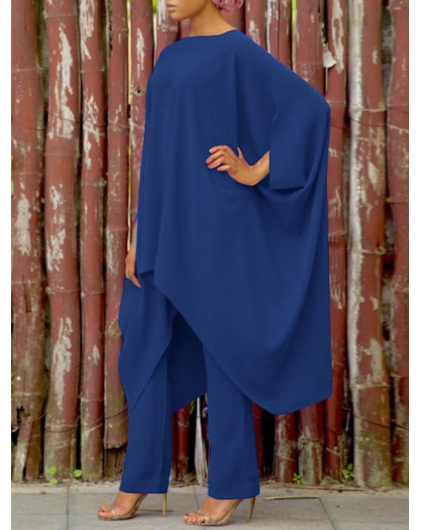 Solid Loose Irregular Elastic Waist Batting Sleeve...