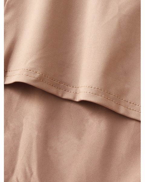 Solid Casual V-neck 3/4 Sleeve Irregular Hem Elastic Waist Two Piece Sets For Women - Apricot M