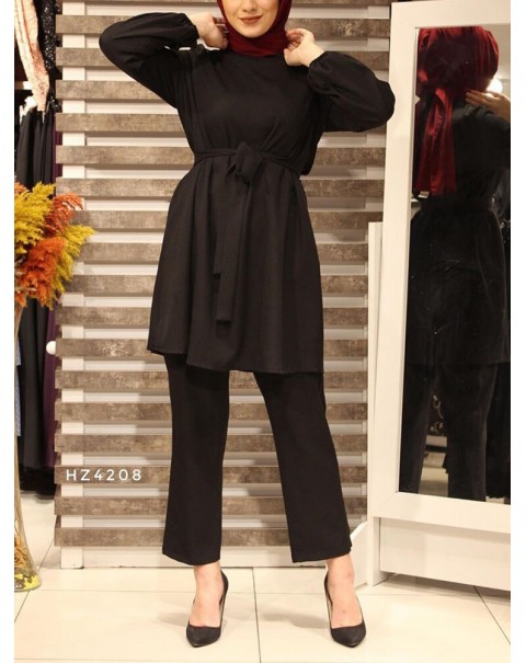Women Solid Color Long Sleeve Sashes Tops Wide Leg Pants Ethnic Style Two Piece Set - White XL