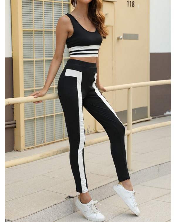 Women Solid Color Patchwork Sleeveless Tank Top Hi...