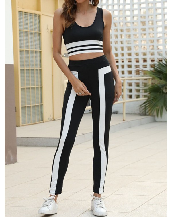 Women Solid Color Patchwork Sleeveless Tank Top Hi...