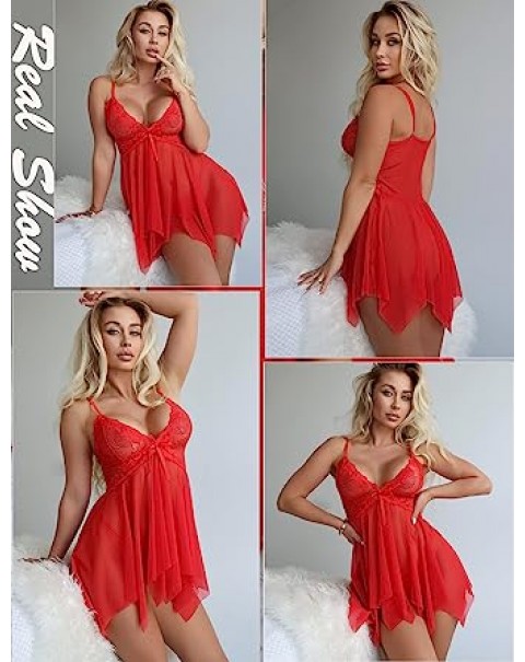Lingerie for Women Lace Babydoll Sleepwear Boudoir Outfits Plus Size Langeray