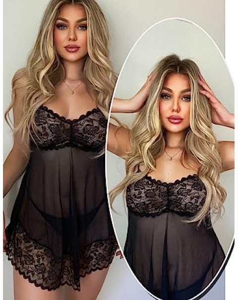 Lace Babydoll Lingerie Sexy Mini Chemise Mesh Wedding Nightie Bridal Nightdress