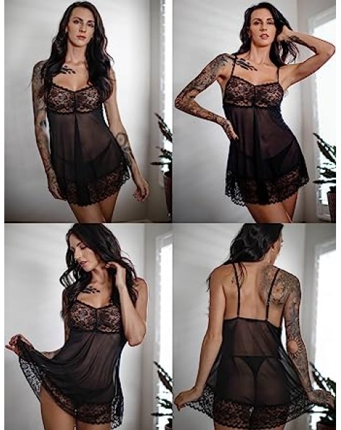 Lace Babydoll Lingerie Sexy Mini Chemise Mesh Wedding Nightie Bridal Nightdress
