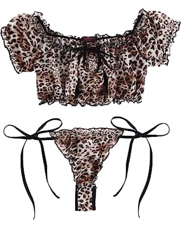 Bra and Panty Set Ruffle Lingerie Set Mesh Babydol...