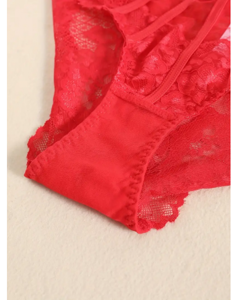 Lace Stitching Mesh Bikini Panties, Comfy Strip Decor Bow Intimates Panties, Women's Lingerie & Underwear