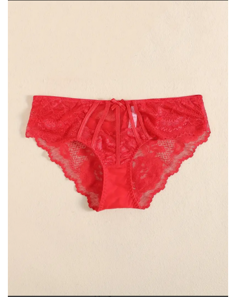 Lace Stitching Mesh Bikini Panties, Comfy Strip Decor Bow Intimates Panties, Women's Lingerie & Underwear