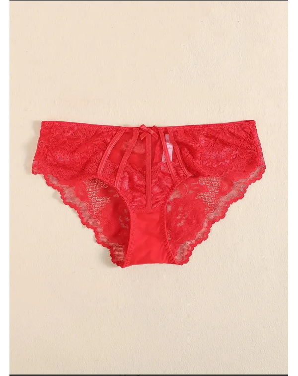 Lace Stitching Mesh Bikini Panties, Comfy Strip De...
