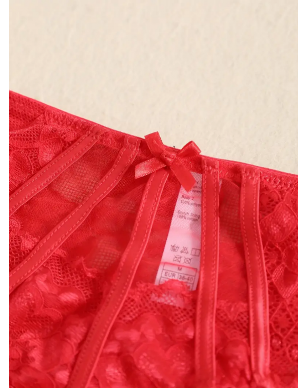 Lace Stitching Mesh Bikini Panties, Comfy Strip De...