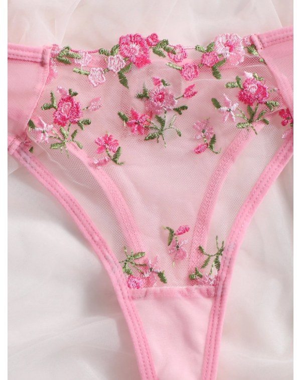 Floral Embroidery Mesh Underwire Lingerie Set