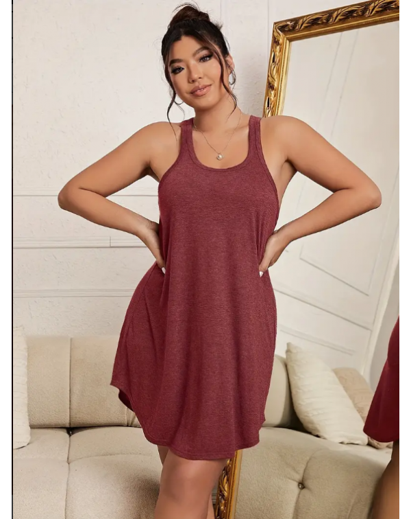 Plus Size Basic Loungewear Dress, Women's Plus Pla...
