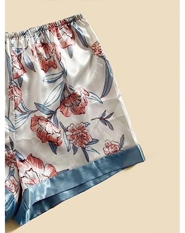 Women's 5 Piece Sleepwear Floral Satin Cami Pajama...