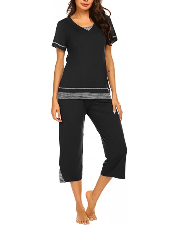 Women's Pajama Set Short Sleeve Shirt and Capri Pa...