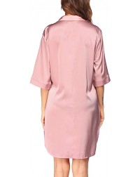 Women's Nightgown Button Down Sleepshirt Satin 3/4...