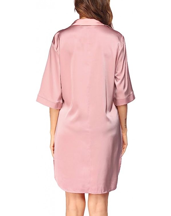 Women's Nightgown Button Down Sleepshirt Satin 3/4...
