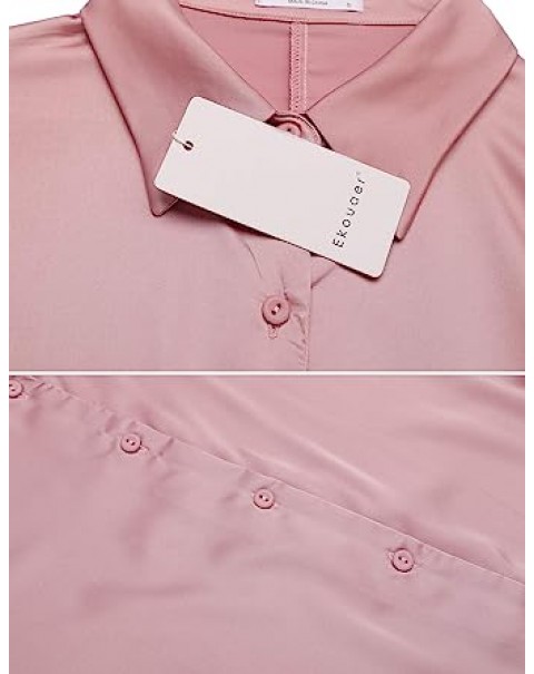 Women's Nightgown Button Down Sleepshirt Satin 3/4 Sleeve Nightshirt Boyfriend Notch Collar Sleepwear