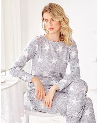 Womens Pajama Set Long Sleeve Sleepwear Star Print...