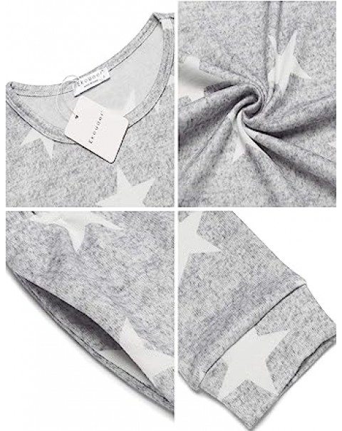 Womens Pajama Set Long Sleeve Sleepwear Star Print Nightwear Soft Pjs Lounge Sets with Pockets