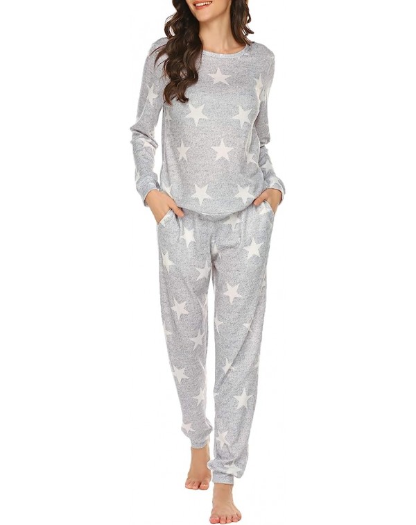 Womens Pajama Set Long Sleeve Sleepwear Star Print...